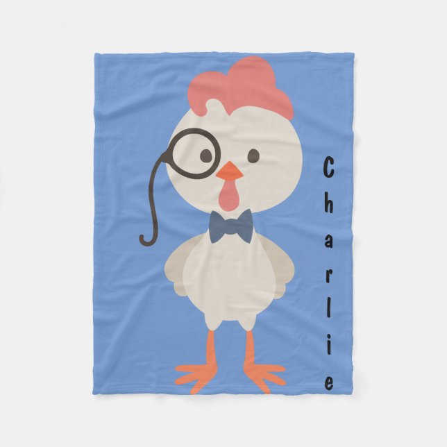 Hipster Little Mister Chicken Baby Boy Fleece Blanket (Front)