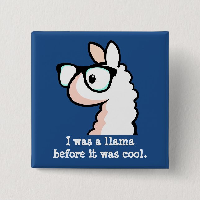 Hipster Llama 2 Inch Square Button (Front)