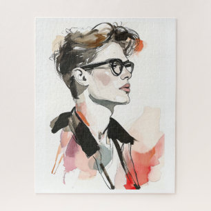 Hipster Man Drawing Jigsaw Puzzle