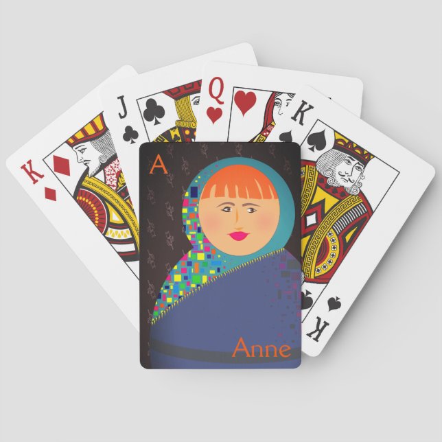 Hipster Modern Matryoshka Colourful Russian Doll Playing Cards (Back)