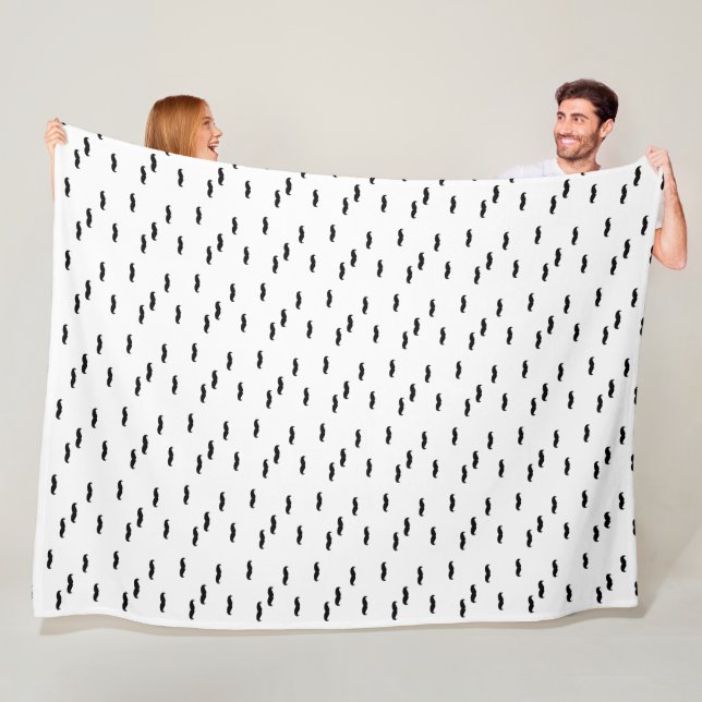 Hipster Moustache Black on Any Custom Colour Fleece Blanket (In Situ)
