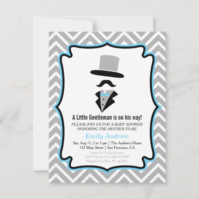 Hipster Moustache Gentleman Baby Boy Shower Invitation (Front)