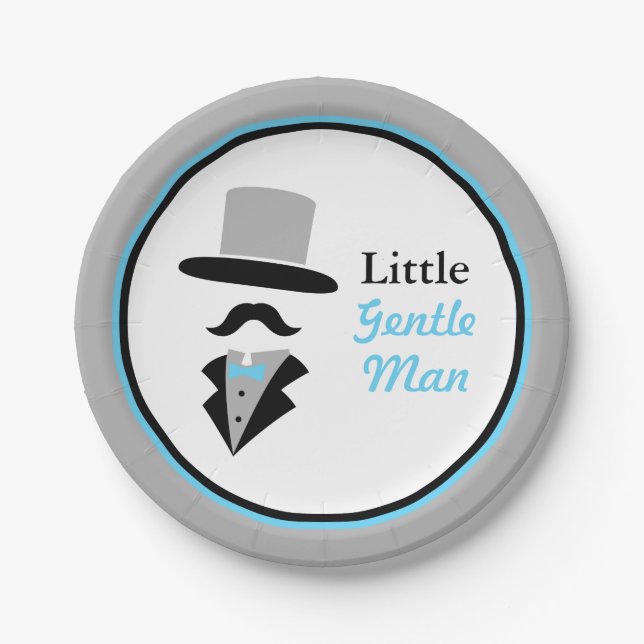 Hipster Moustache Gentleman Baby Boy Shower Paper Plate (Front)