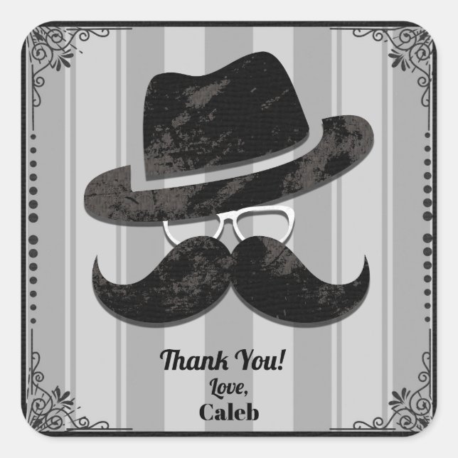 Hipster Moustache Hat Glasses ANY Birthday Party Square Sticker (Front)