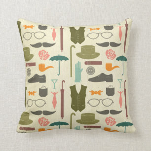 Hipster moustache vintage fun chic fun pattern throw pillow
