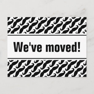 Hipster moving postcards with black moustache