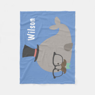 Hipster Mr Cool Whale Baby Boy Fleece Blanket