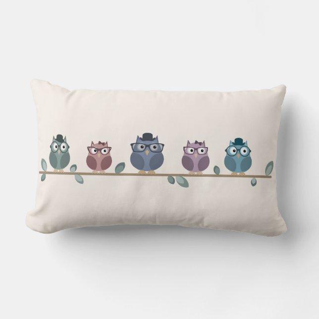 Hipster Owls Throw Pillow (Front)