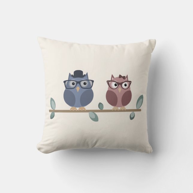 Hipster Owls Throw Pillow (Front)