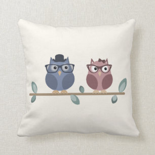 Hipster Owls Throw Pillow
