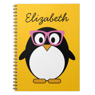 Hipster Penguin - Cute Cartoon Yellow Pink Notebook