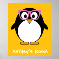 Hipster Penguin - Cute Cartoon Yellow Pink