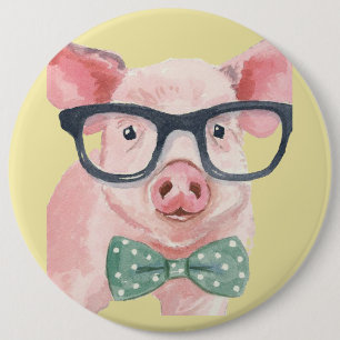 Hipster Pink Pig 6 Inch Round Button