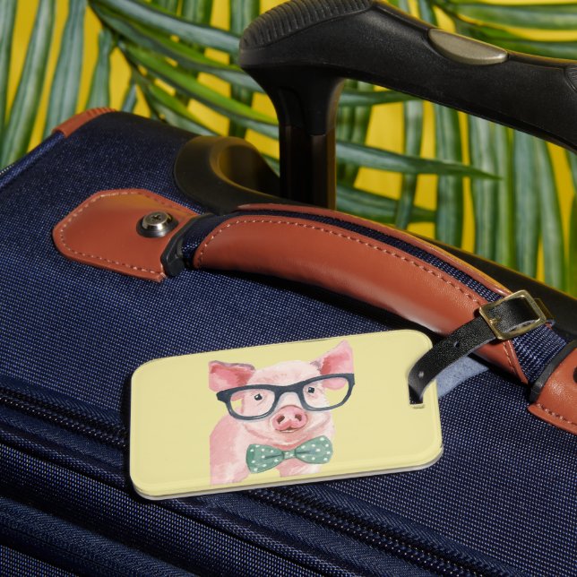 Hipster Pink Pig Luggage Tag (Front Insitu 3)