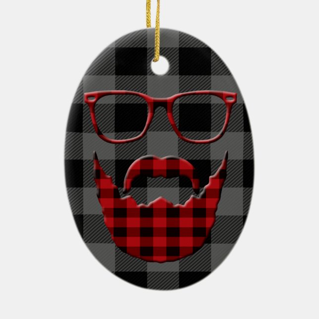 Hipster Plaid Beard Ceramic Ornament (Back)