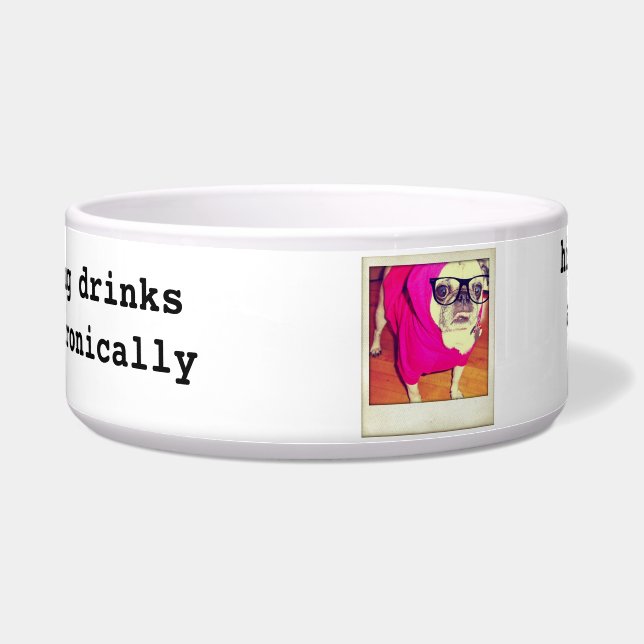 Hipster Pug Dog Food Bowl (Front)