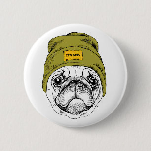 Hipster Pug It's Cool 2 Inch Round Button