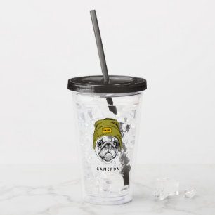 Hipster Pug   It's Cool   Add Your Name Acrylic Tumbler