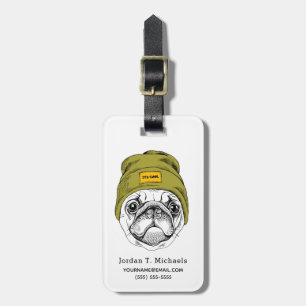 Hipster Pug   It's Cool   Add Your Name Luggage Tag