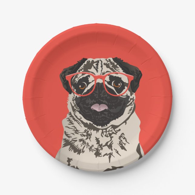 Hipster Pug Paper Plate (Front)