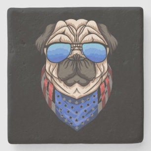 Hipster Pug Sunglasses USA Bandana Stone Coaster