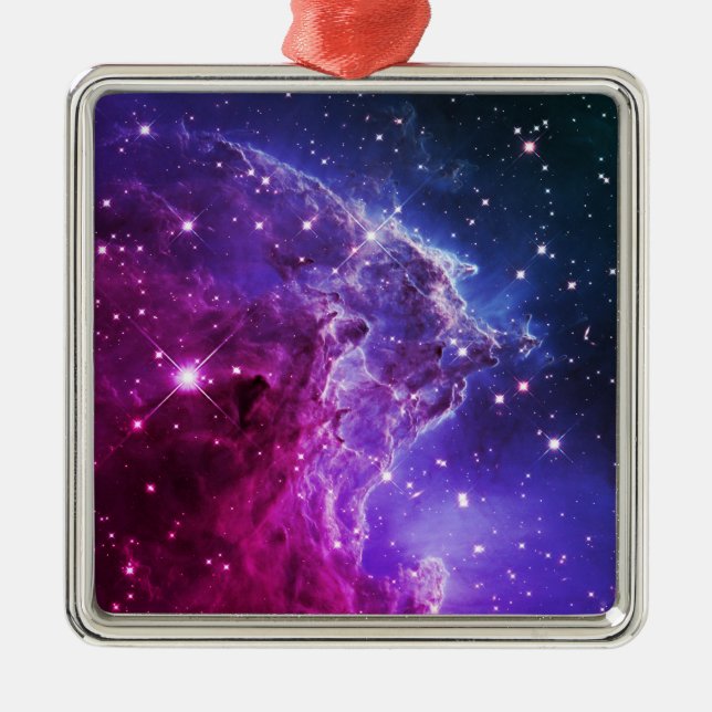 Hipster Purple Ombre Monkey Head Nebula Metal Ornament (Front)