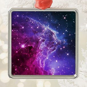 Hipster Purple Ombre Monkey Head Nebula Metal Ornament