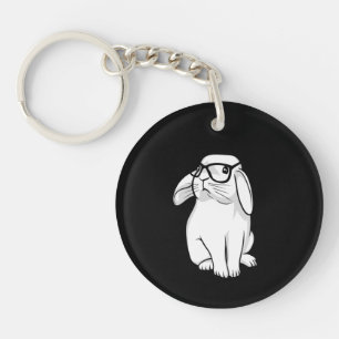 Hipster Rabbit Funny Bunny With Glasses Cute Anima Keychain