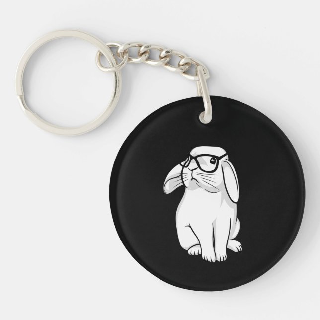 Hipster Rabbit Funny Bunny With Glasses Cute Anima Keychain (Front)