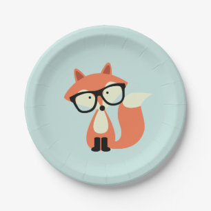 Hipster Red Fox Paper Plate