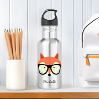 Hipster Red Fox  Stainless Steel Water Bottle