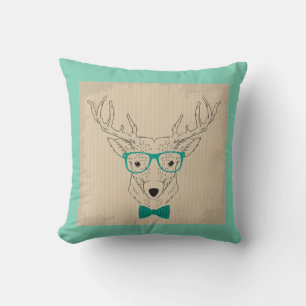 Hipster reindeer elk with glasses Christmas Throw Pillow