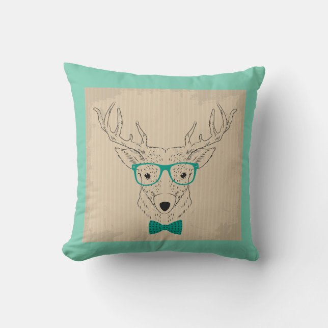 Hipster reindeer elk with glasses Christmas Throw Pillow (Front)