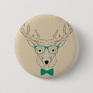 Hipster Reindeer Elk with glasses grungy Christmas 2 Inch Round Button