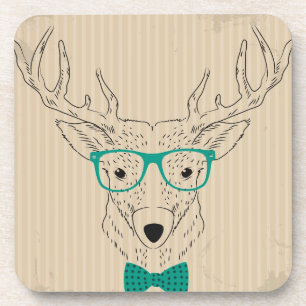 Hipster Reindeer Elk with glasses grungy Christmas Coaster