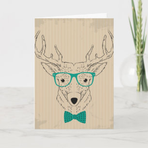 Hipster Reindeer Elk with glasses grungy Christmas Holiday Card