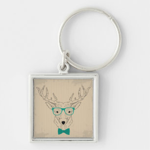 Hipster Reindeer Elk with glasses grungy Christmas Keychain
