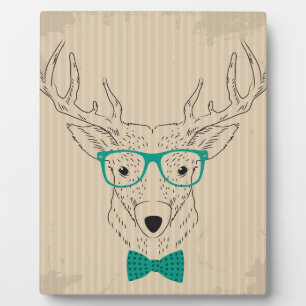 Hipster Reindeer Elk with glasses grungy Christmas Plaque