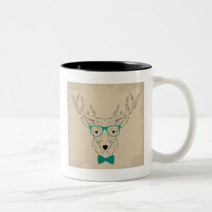 Hipster Reindeer Elk with glasses grungy Christmas Two-Tone Coffee Mug