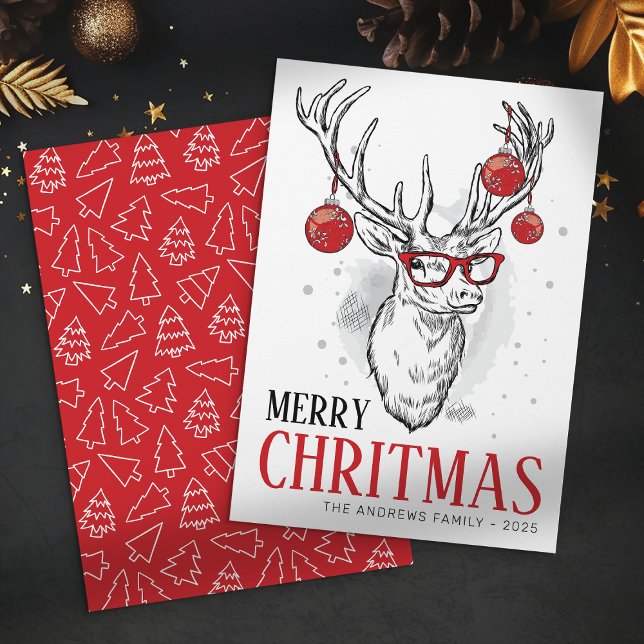 Hipster Reindeer Non Photo Christmas Card (Creator Uploaded)