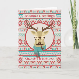 Hipster Reindeer Personalized Christmas Card