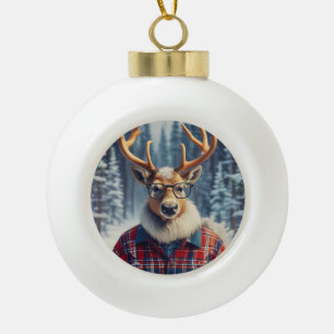 Hipster Reindeer Snowflake Framed Ornament