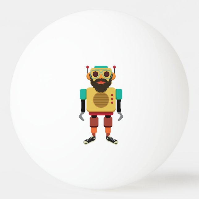 Hipster Retro Robot Ping Pong Ball (Front)