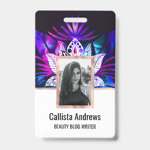 Hipster Retro Tech Teal Purple Lotus Flower Leaf Badge