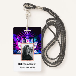 Hipster Retro Tech Teal Purple Lotus Flower Leaf Badge