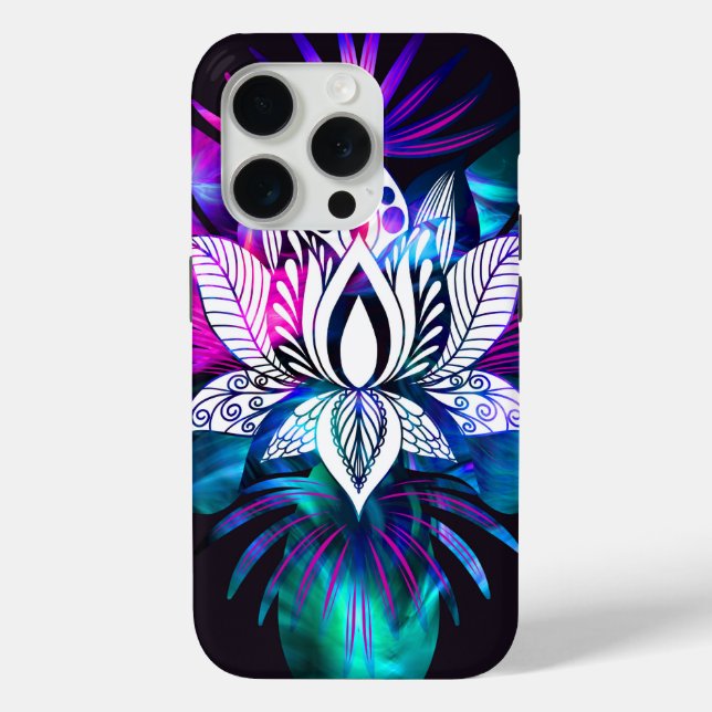Hipster Retro Tech Teal Purple Lotus Flower Leaf Case-Mate iPhone Case (Back)