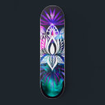 Hipster Retro Tech Teal Purple Lotus Flower Leaf Skateboard<br><div class="desc">This hipster and cool design is perfect for the boho woman. It features a hand-drawn lotus flower and tropical leaves in a neon purple and teal green painted overlay on top of a dark plum purple background. It's unique, original, and bohemian with a retro-tech vibe. ***IMPORTANT DESIGN NOTE: For any...</div>