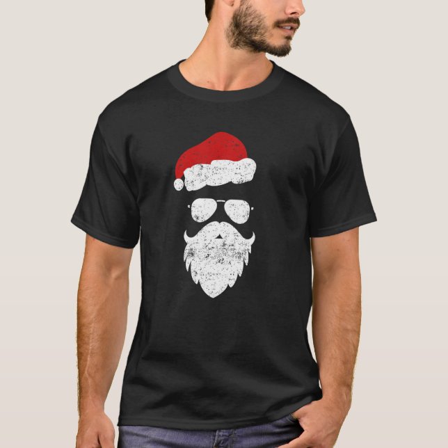 Hipster Santa Beard Aviator Sunglasses And Hat T-Shirt (Front)