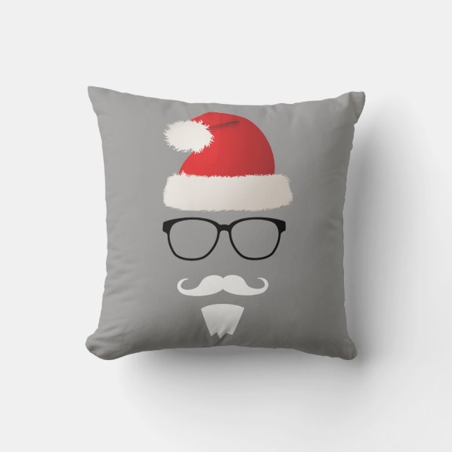 Hipster Santa Claus Throw Pillow (Front)