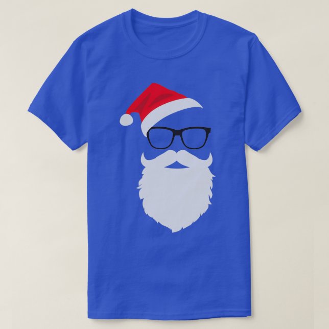 Hipster Santa Face with Hat beard Glasses Christma T-Shirt (Design Front)